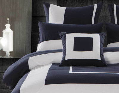 Luxton King Size 3pcs Navy Blue Border Striped Quilt Cover Set(3PCS)