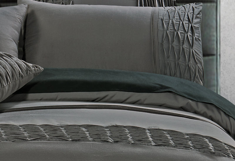 Luxton King Size Stone Grey Pintucking Quilt Cover Set (3PCS)