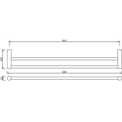 Double Towel Rail Grade 304 Stainless Steel 635mm