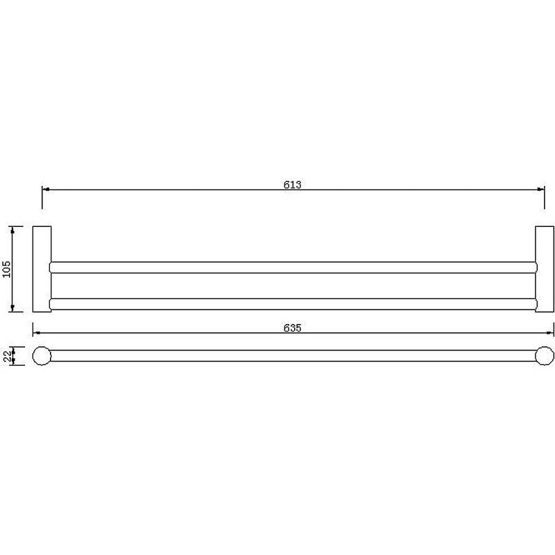 Double Towel Rail Grade 304 Stainless Steel 635mm