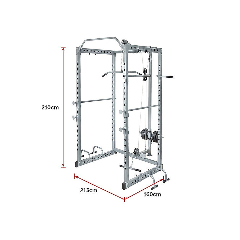 Power Rack Squat Cage Stands w Lat Pulldown Home Gym