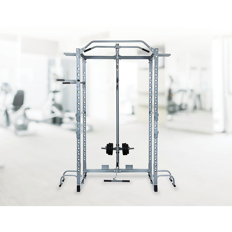 Power Rack Squat Cage Stands w Lat Pulldown Home Gym