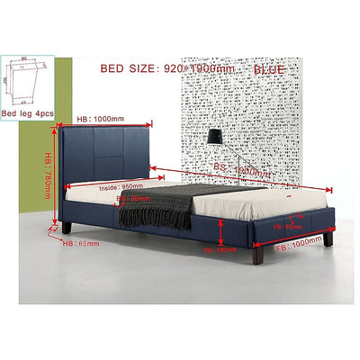 Single PU Leather Bed Frame Blue