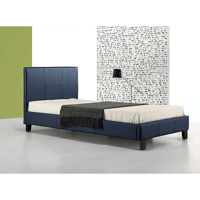 Single PU Leather Bed Frame Blue