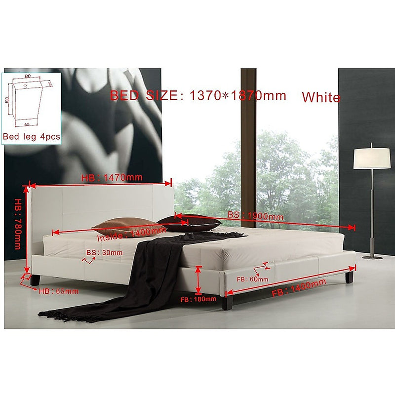 Double PU Leather Bed Frame White