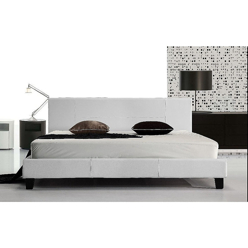 King PU Leather Bed Frame White