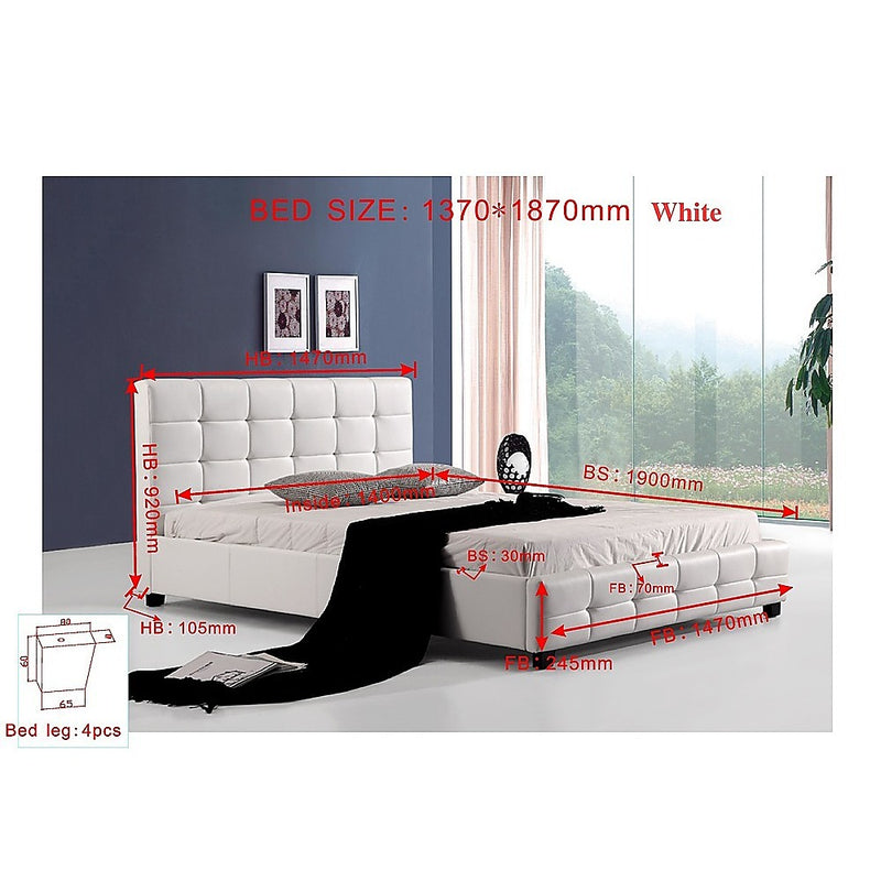 Double PU Leather Deluxe Bed Frame White