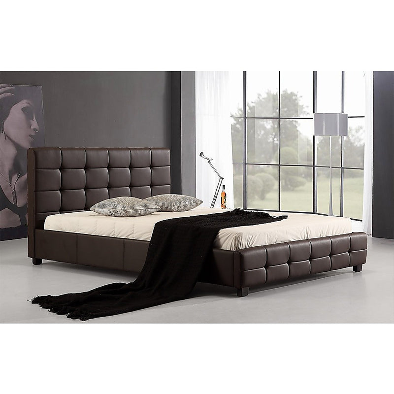 Queen PU Leather Deluxe Bed Frame Brown