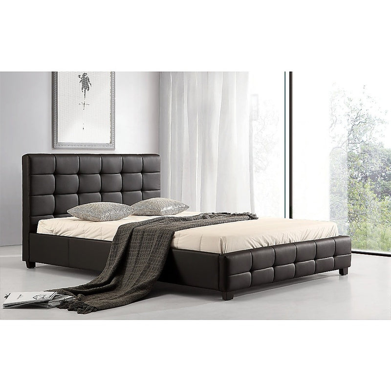 Queen PU Leather Deluxe Bed Frame Black