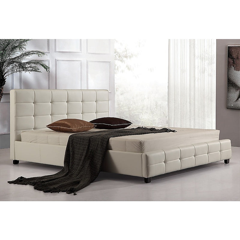 King PU Leather Deluxe Bed Frame White