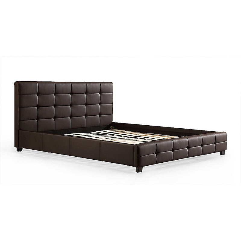 King PU Leather Deluxe Bed Frame Brown