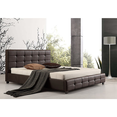 King PU Leather Deluxe Bed Frame Brown