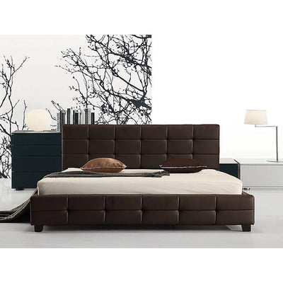 King PU Leather Deluxe Bed Frame Brown