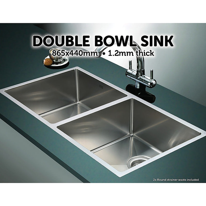 865x440mm Handmade Stainless Steel Undermount / Topmount Kitchen Sink with Waste