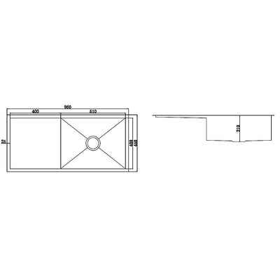 960x450mm Handmade Stainless Steel Undermount / Topmount Kitchen Sink with Waste