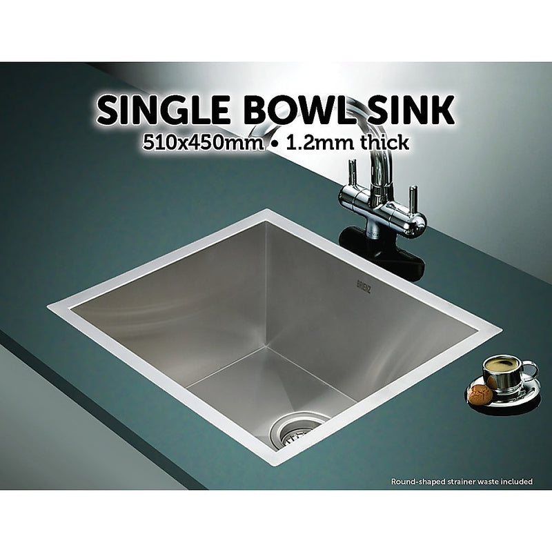 510x450mm Handmade Stainless Steel Undermount / Topmount Kitchen Laundry Sink with Waste