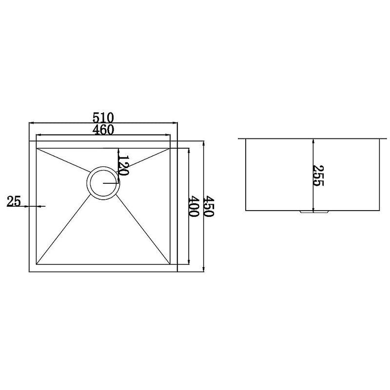 510x450mm Handmade Stainless Steel Undermount / Topmount Kitchen Laundry Sink with Waste