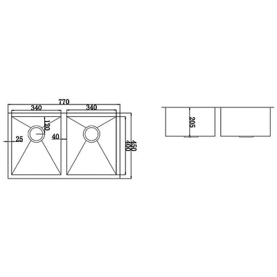 770x450mm Handmade Stainless Steel Undermount / Topmount Kitchen Sink with Waste