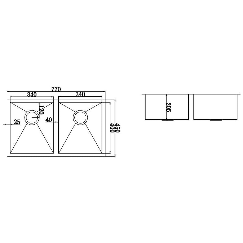 770x450mm Handmade Stainless Steel Undermount / Topmount Kitchen Sink with Waste