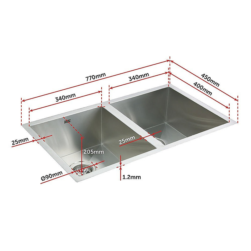 770x450mm Handmade Stainless Steel Undermount / Topmount Kitchen Sink with Waste