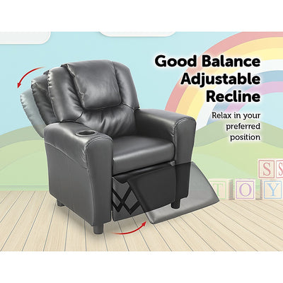 PU Leather Kids Recliner with Drink Holder