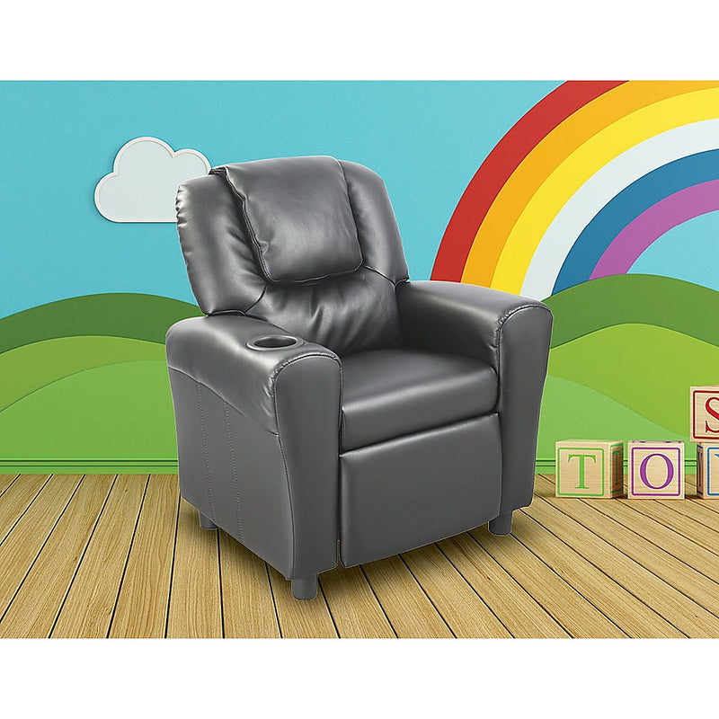 PU Leather Kids Recliner with Drink Holder