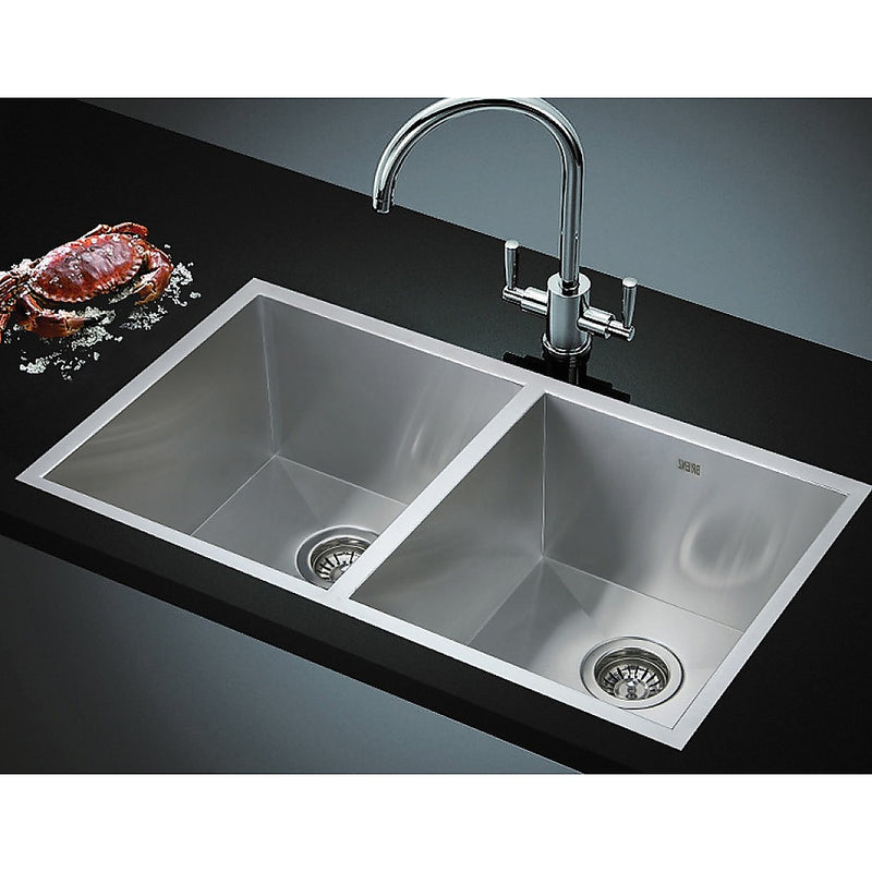 820x457mm Handmade Stainless Steel Undermount / Topmount Kitchen Laundry Sink with Waste