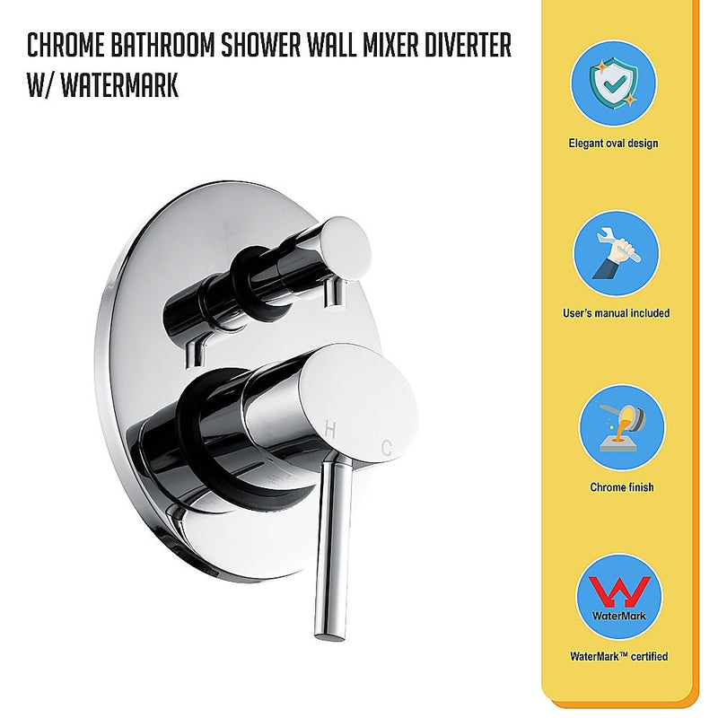 Chrome Bathroom Shower Wall Mixer Diverter w/ WaterMark