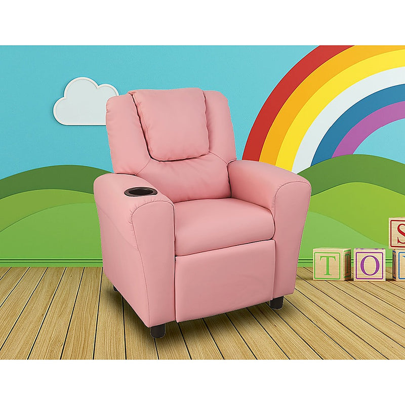 PU Leather Kids Recliner with Drink Holder