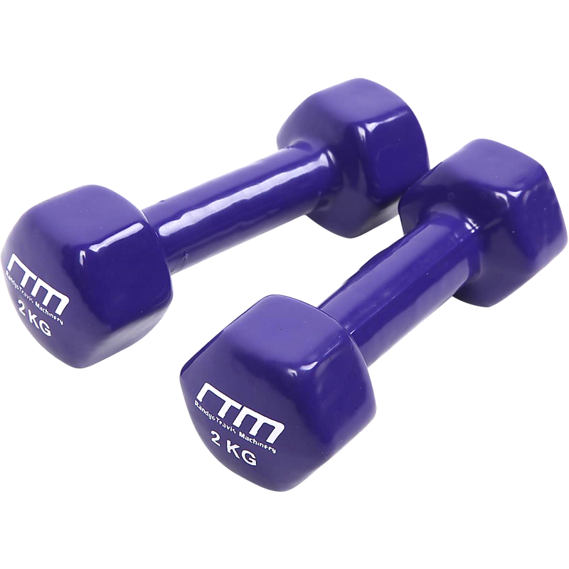 2kg Dumbbells Pair PVC Hand Weights Rubber Coated