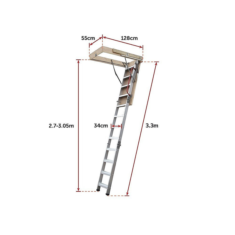 Deluxe Aluminium Attic Loft Ladder - 2700mm to 3050mm