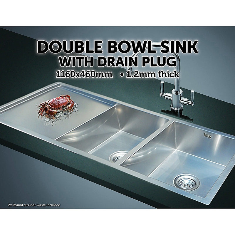 1160x460mm Handmade Stainless Steel Undermount / Topmount Kitchen Laundry Sink with Waste