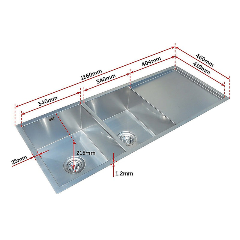 1160x460mm Handmade Stainless Steel Undermount / Topmount Kitchen Laundry Sink with Waste