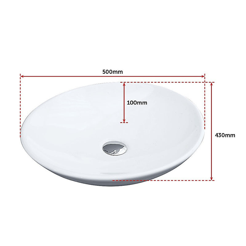 Bathroom Ceramic Oval Above Countertop Basin for Vanity