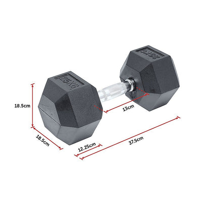 25KG Commercial Rubber Hex Dumbbell Gym Weight