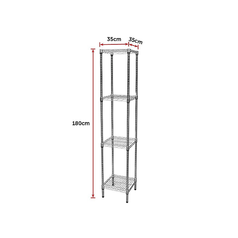 Modular Chrome Wire Storage Shelf 350 x 350 x 1800 Steel Shelving