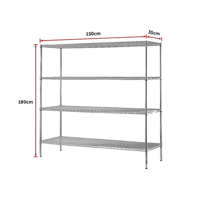 Modular Chrome Wire Storage Shelf 1500 x 350 x 1800 Steel Shelving