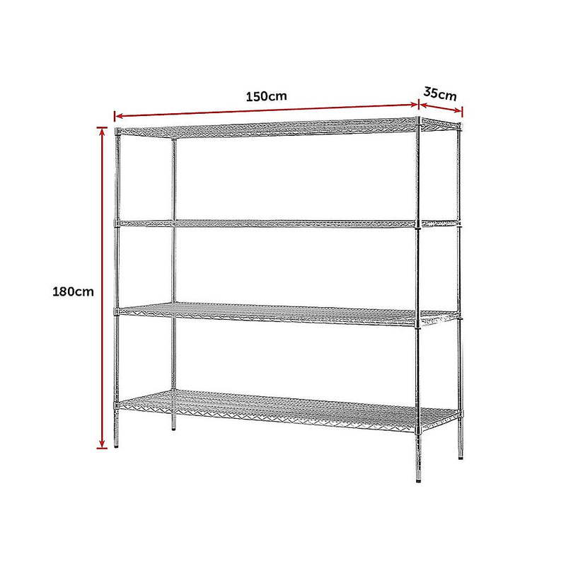 Modular Chrome Wire Storage Shelf 1500 x 350 x 1800 Steel Shelving