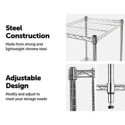 Modular Chrome Wire Storage Shelf 1500 x 350 x 1800 Steel Shelving