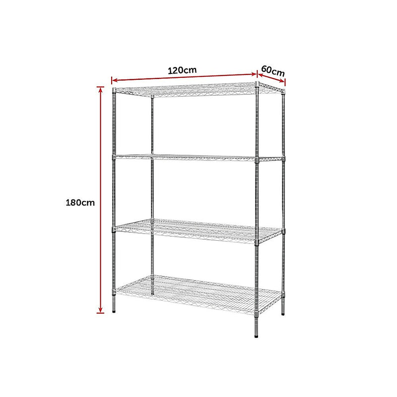 Modular Chrome Wire Storage Shelf 1200 x 600 x 1800 Steel Shelving