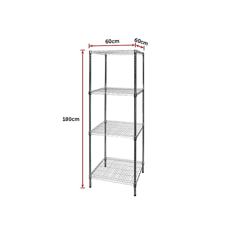 Modular Chrome Wire Storage Shelf 600 x 600 x 1800 Steel Shelving