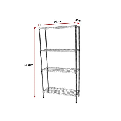 Modular Chrome Wire Storage Shelf 900 x 350 x 1800 Steel Shelving