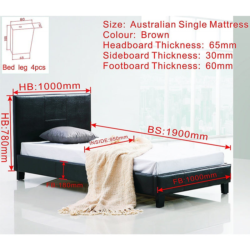 Single PU Leather Bed Frame Brown