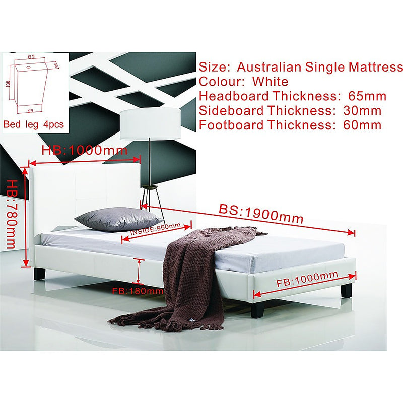 Single PU Leather Bed Frame White