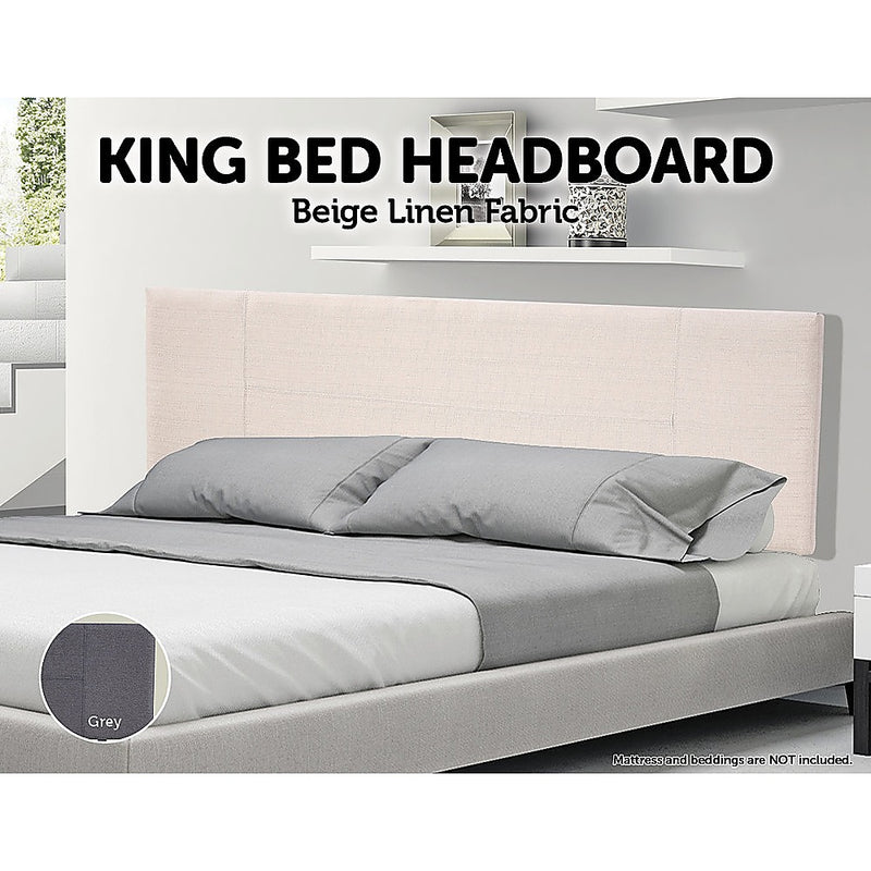 Linen Fabric King Bed Headboard Bedhead - Beige