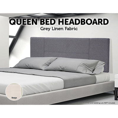 Linen Fabric Queen Bed Headboard Bedhead - Grey