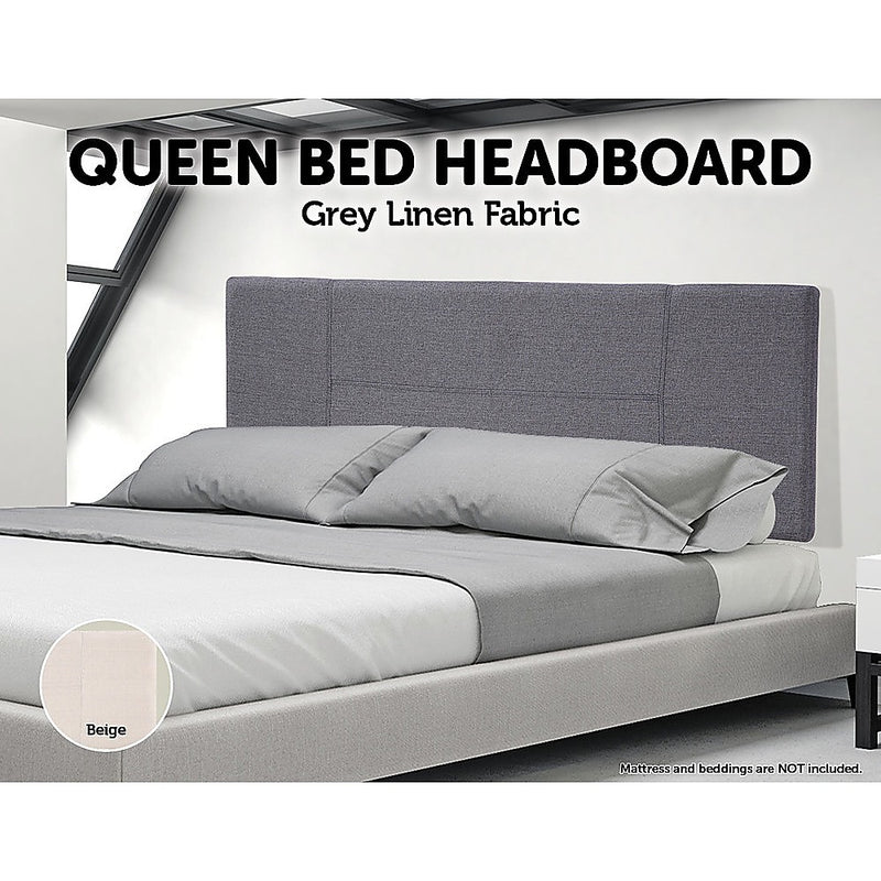 Linen Fabric Queen Bed Headboard Bedhead - Grey