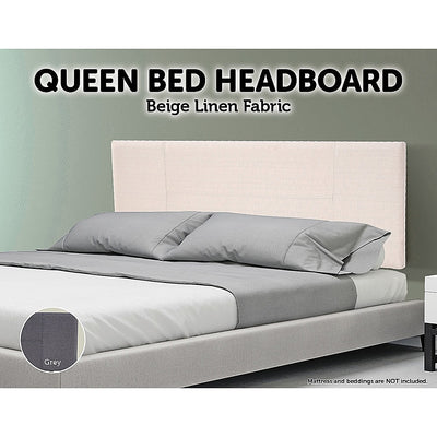 Linen Fabric Queen Bed Headboard Bedhead - Beige