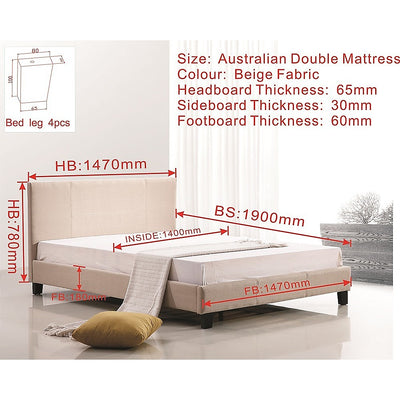 Double Linen Fabric Bed Frame Beige