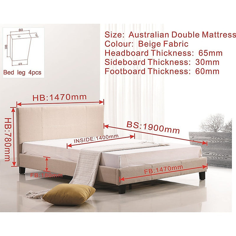 Double Linen Fabric Bed Frame Beige